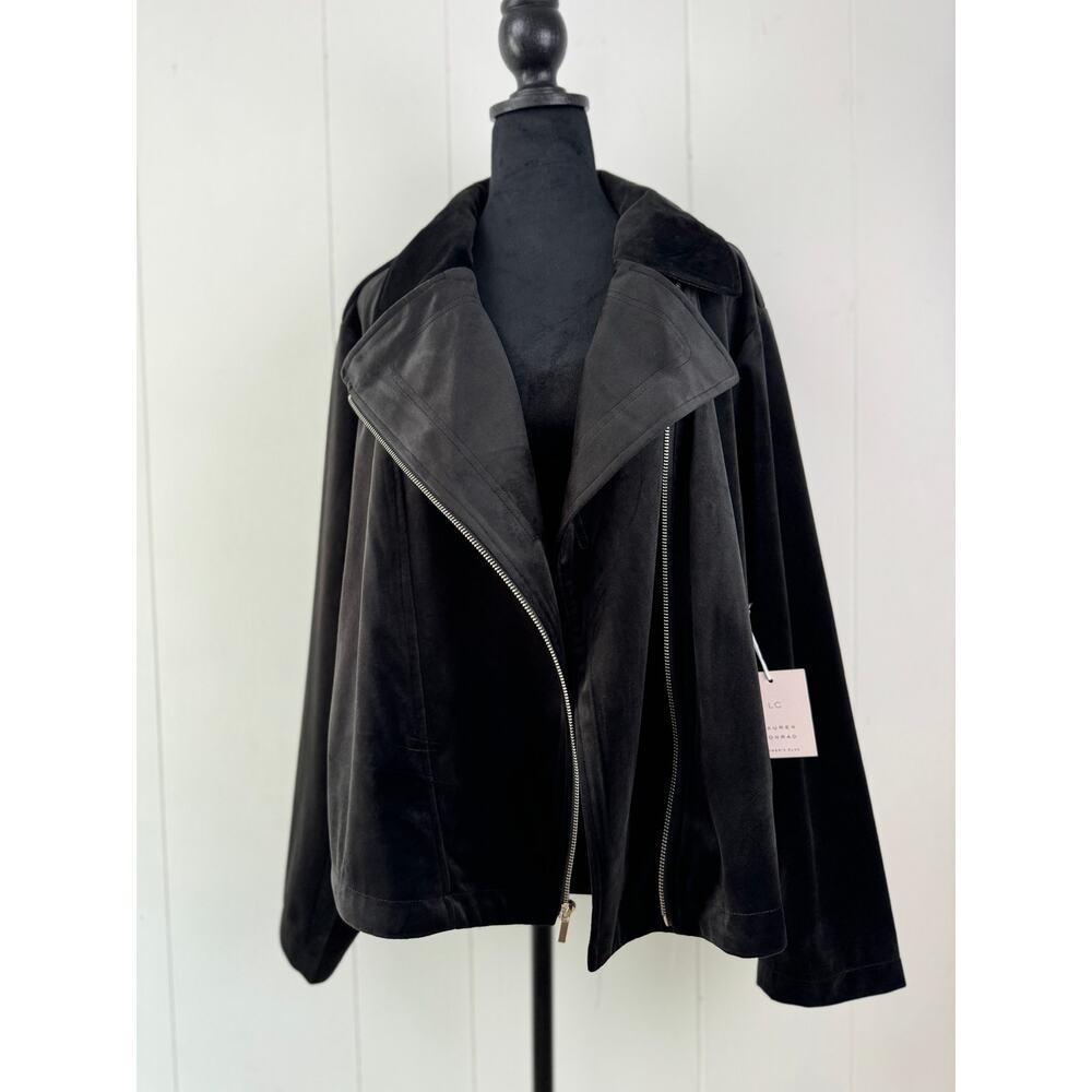 Lauren Conrad Women's Velour Moto Black Jacket, Size 2XL